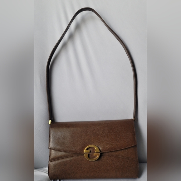 Brown Vintage Gucci Interlocking G Shoulder Bag – 1970s Original | Made in Italy - Picture 1 of 16